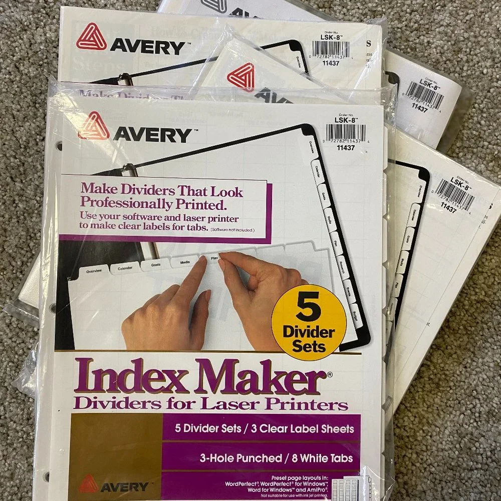 Avery 4 Sets Clear Label Dividers 5 Tab #11437